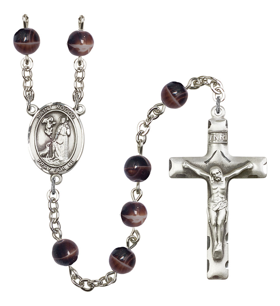 Saint Rocco Engravable Rosary with Brown Beads