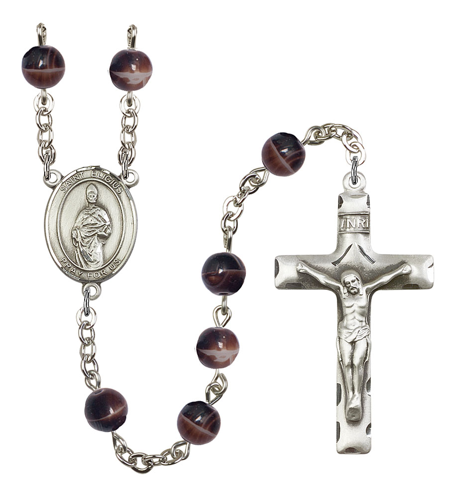 Saint Eligius Engravable Rosary with Brown Beads