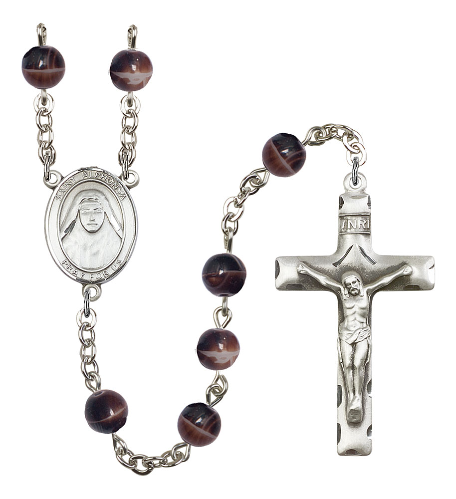 Saint Alphonsa of India Engravable Rosary with Brown Beads