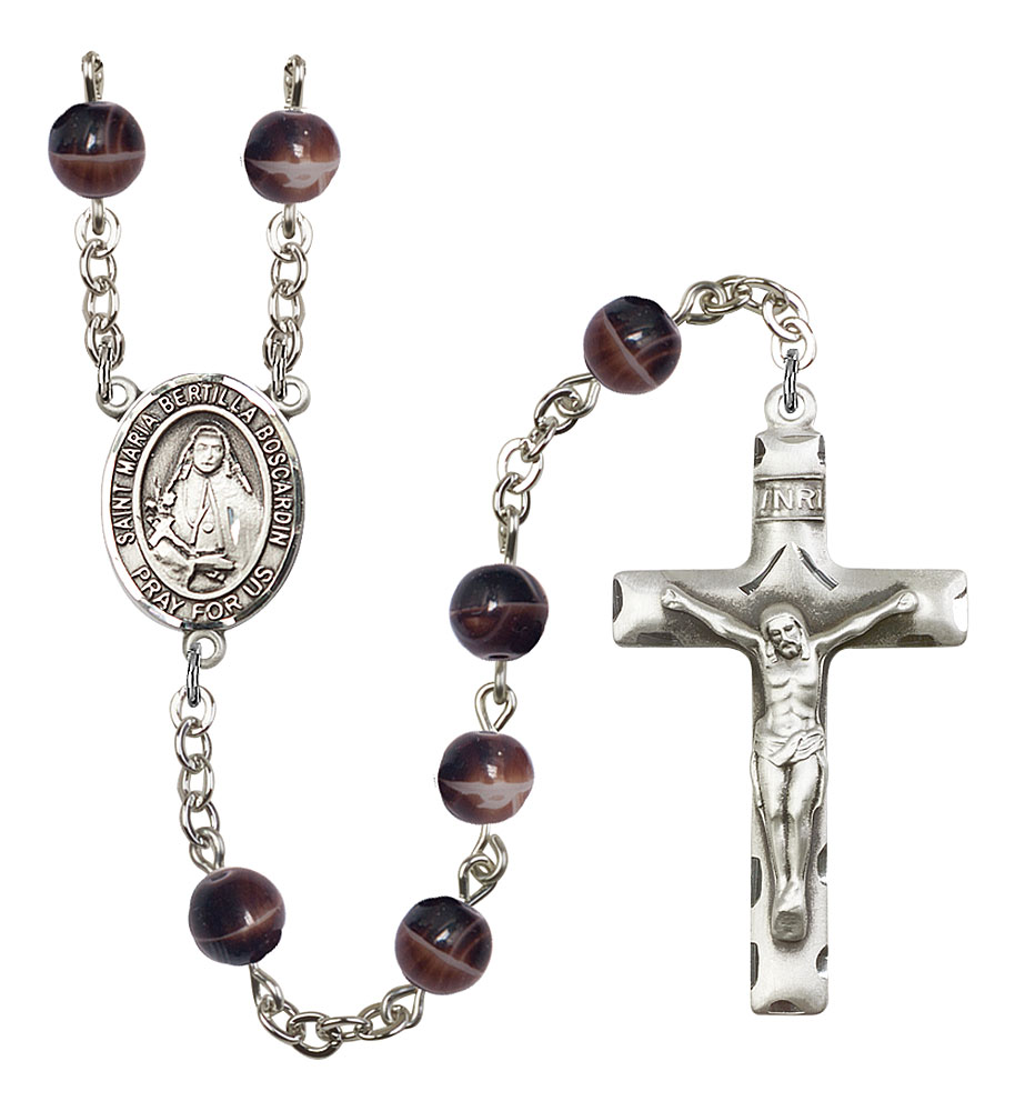 Saint Maria Bertilla Boscardin Engravable Rosary with Brown Beads