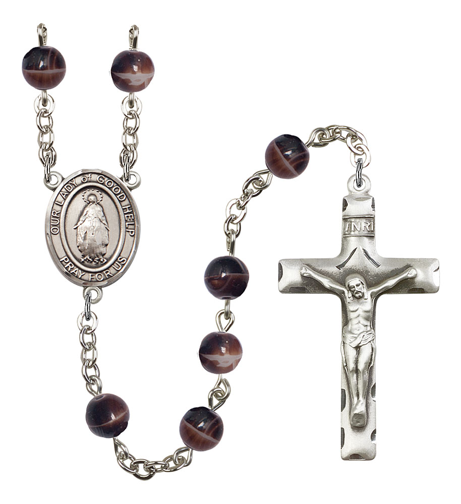 Our Lady of Good Help Engravable Rosary with Brown Beads