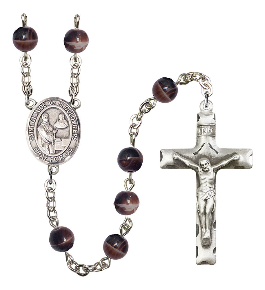 Saint Claude de la Colombiere Engravable Rosary with Brown Beads