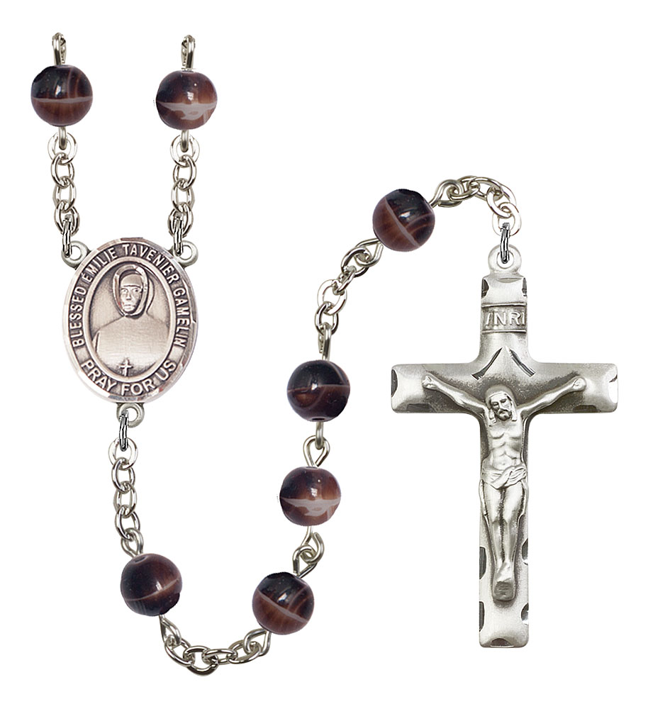 Blessed Emilie Tavernier Gamelin Engravable Rosary with Brown Beads