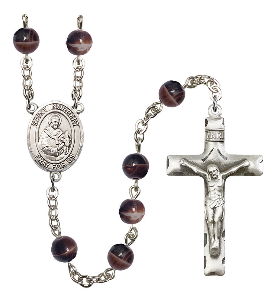 Saint Norbert of Xanten Engravable Rosary with Brown Beads