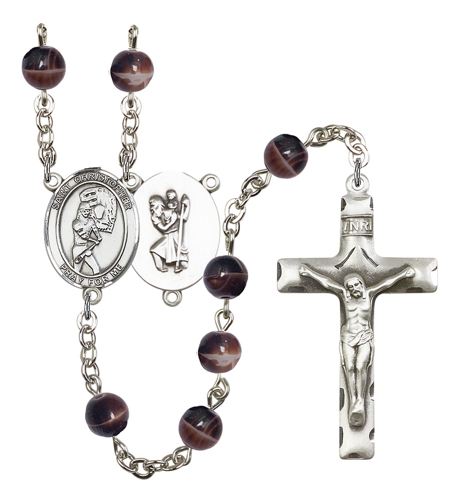 Saint Christopher and Softball Rosary with Brown Beads