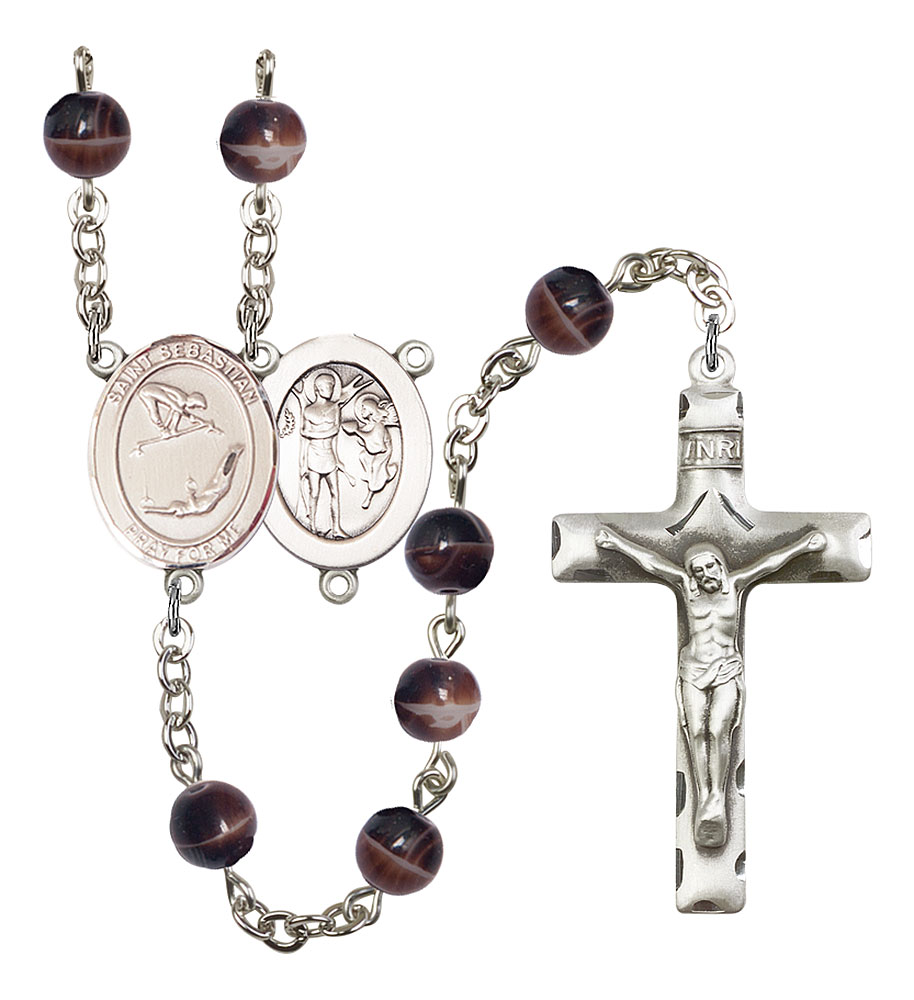Saint Sebastian and Gymnastics Rosary with Brown Beads