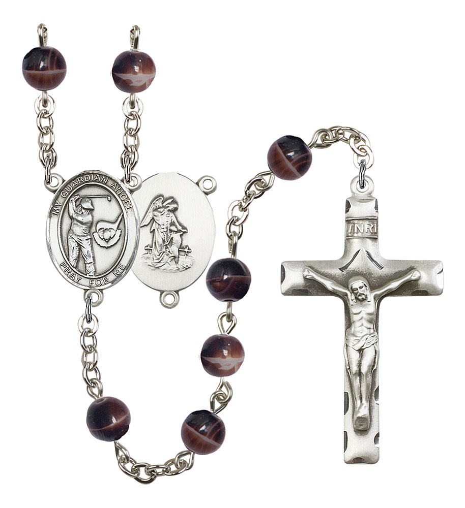 Guardian Angel and Golf Rosary with Brown Beads