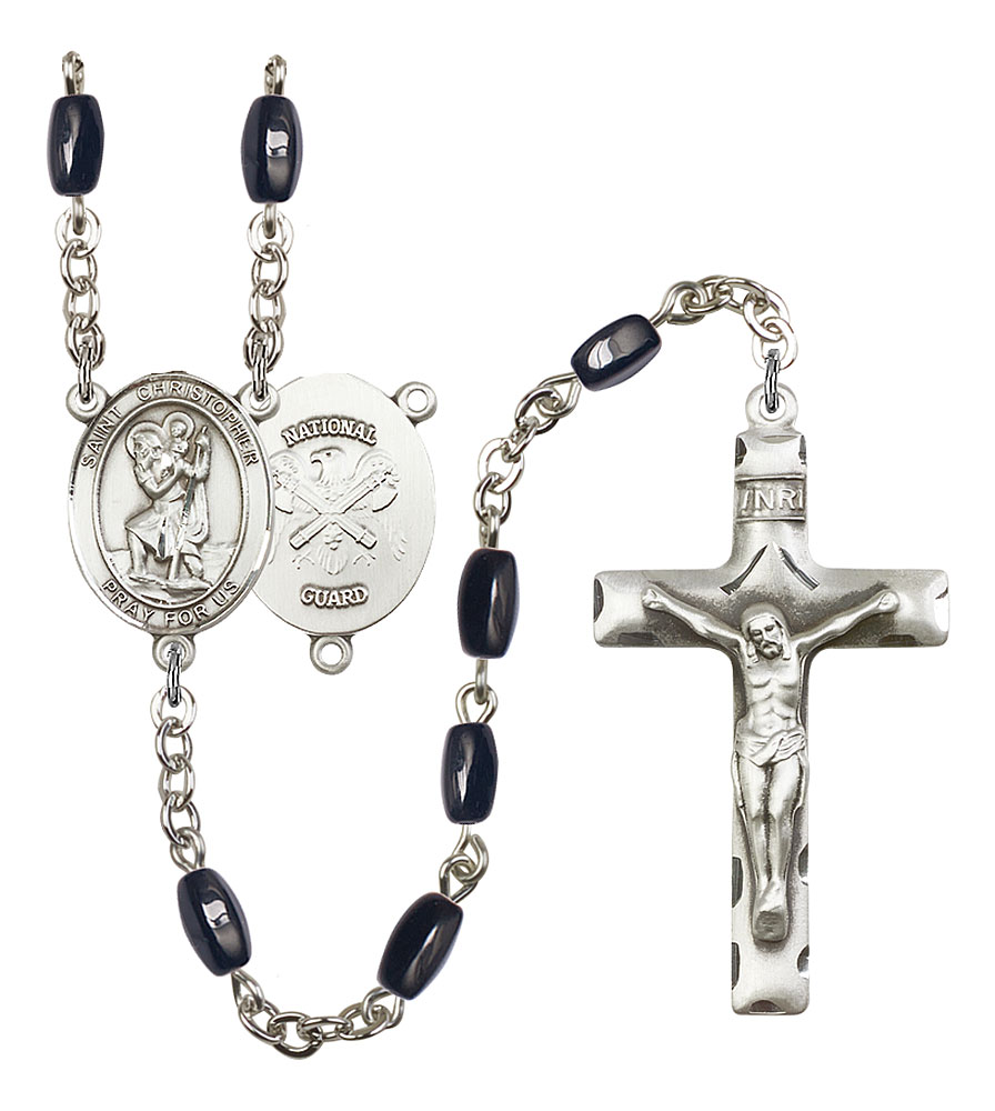 Saint Christopher and Nat'l Guard Rosary with Black Onyx Beads