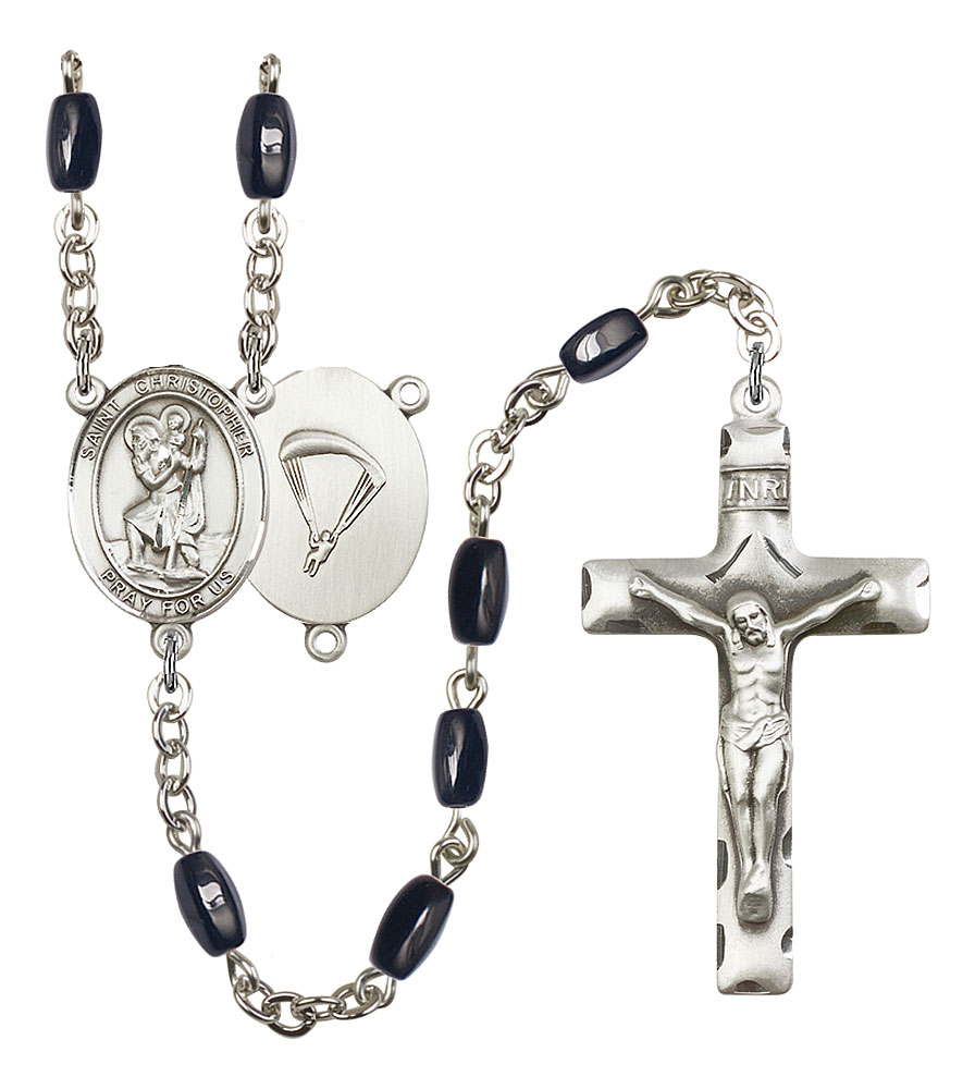 Saint Christopher and Paratrooper Rosary with Black Onyx Beads