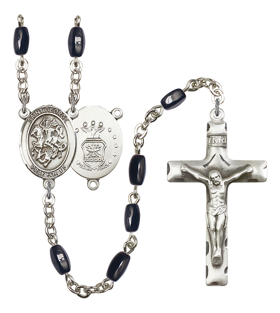 Saint George and Air Force Rosary with Black Onyx Beads