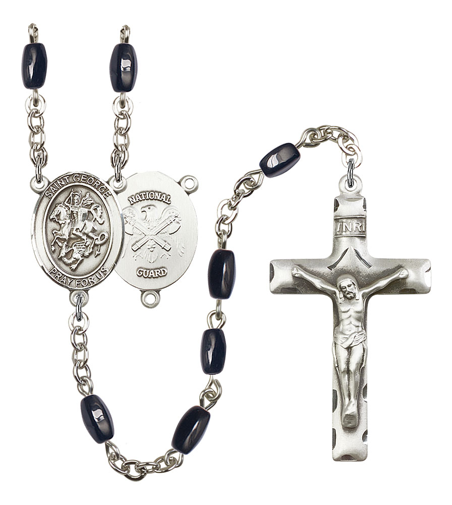 Saint George and Nat'l Guard Rosary with Black Onyx Beads
