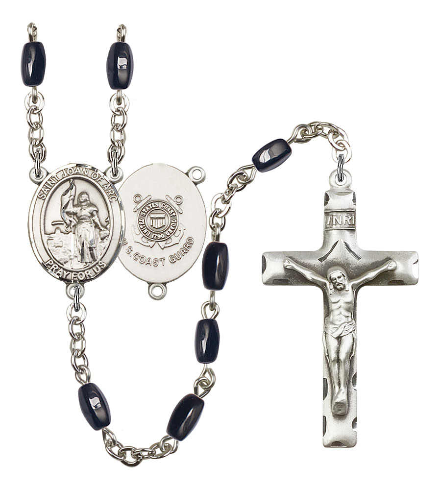 Saint Joan of Arc and Coast Guard Rosary with Black Onyx Beads