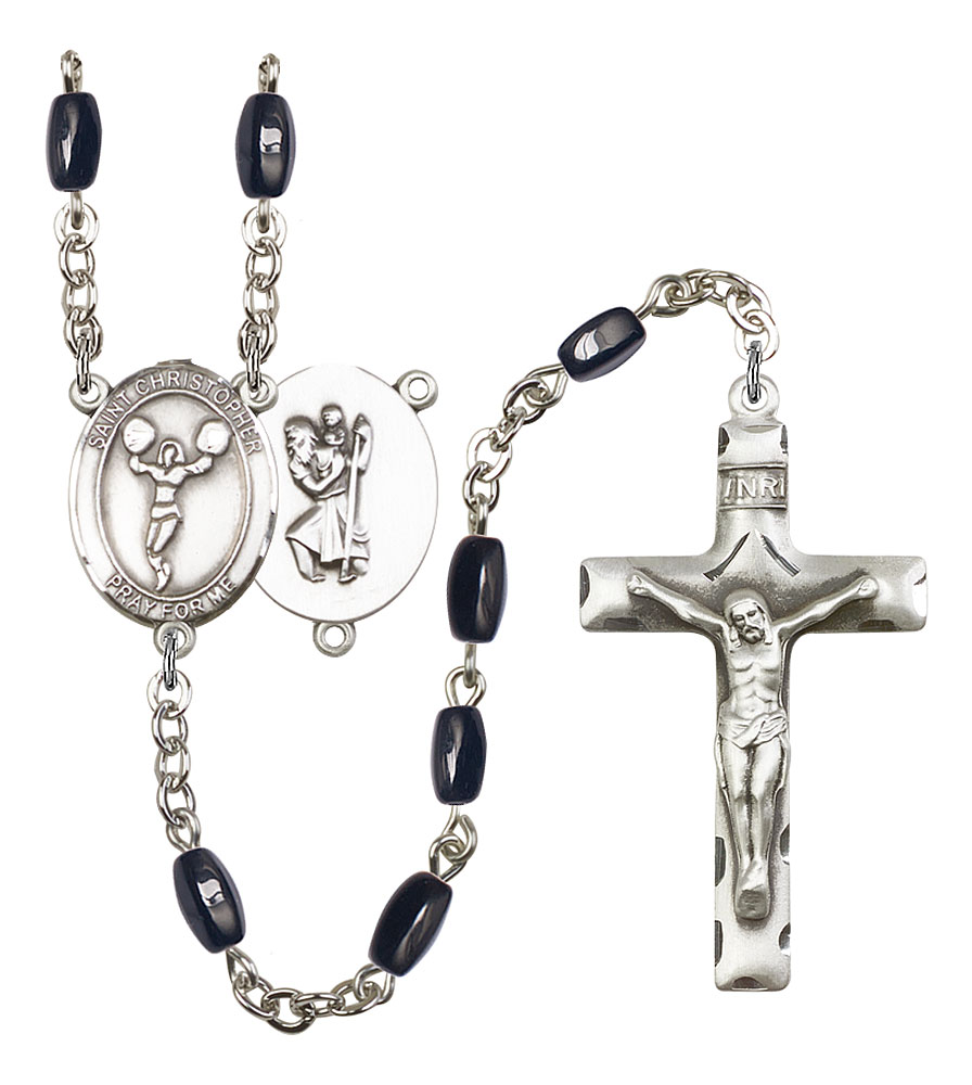 Saint Christopher and Cheerleading Rosary with Black Onyx Beads