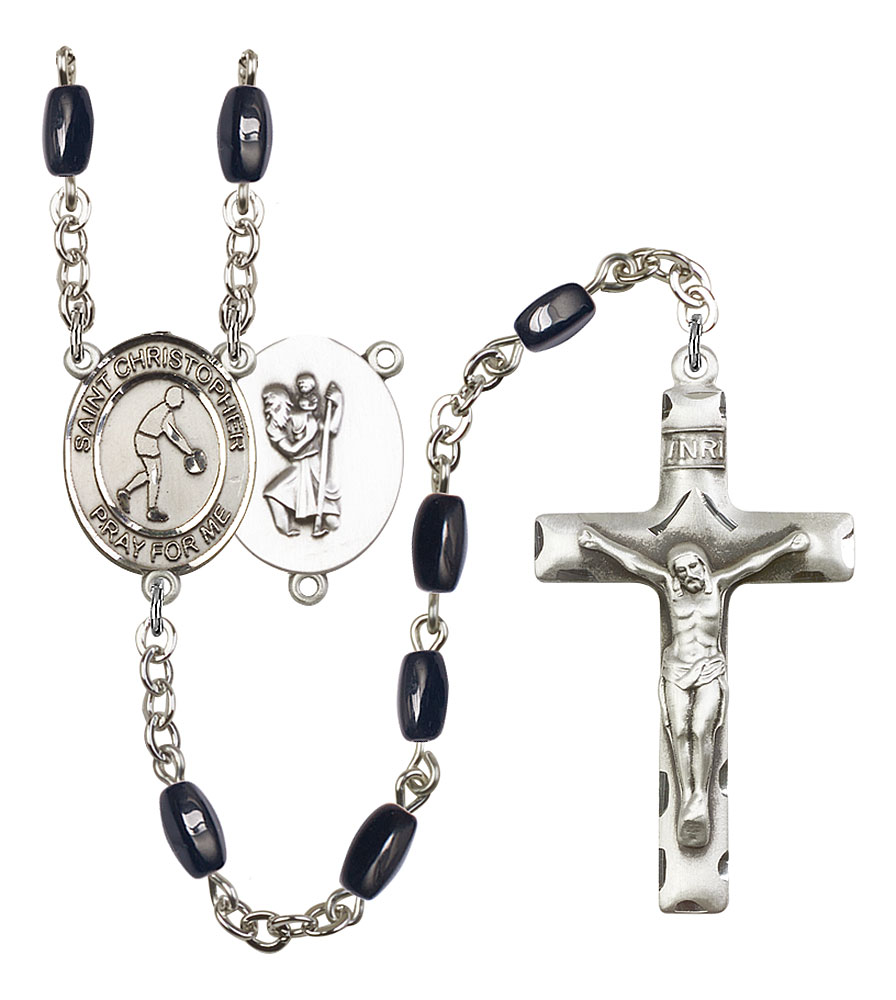 Saint Christopher and Basketball Rosary with Black Onyx Beads