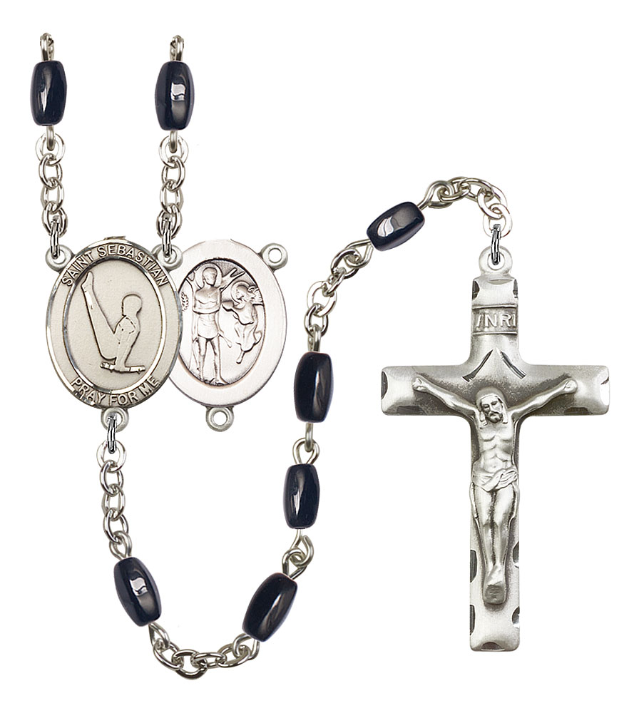 Saint Sebastian and Gymnastics Rosary with Black Onyx Beads