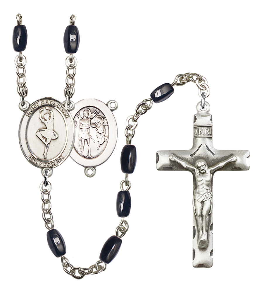 Saint Sebastian and Dance Rosary with Black Onyx Beads