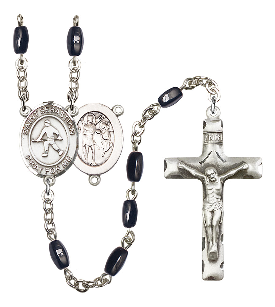 Saint Sebastian and Field Hockey Rosary with Black Onyx Beads