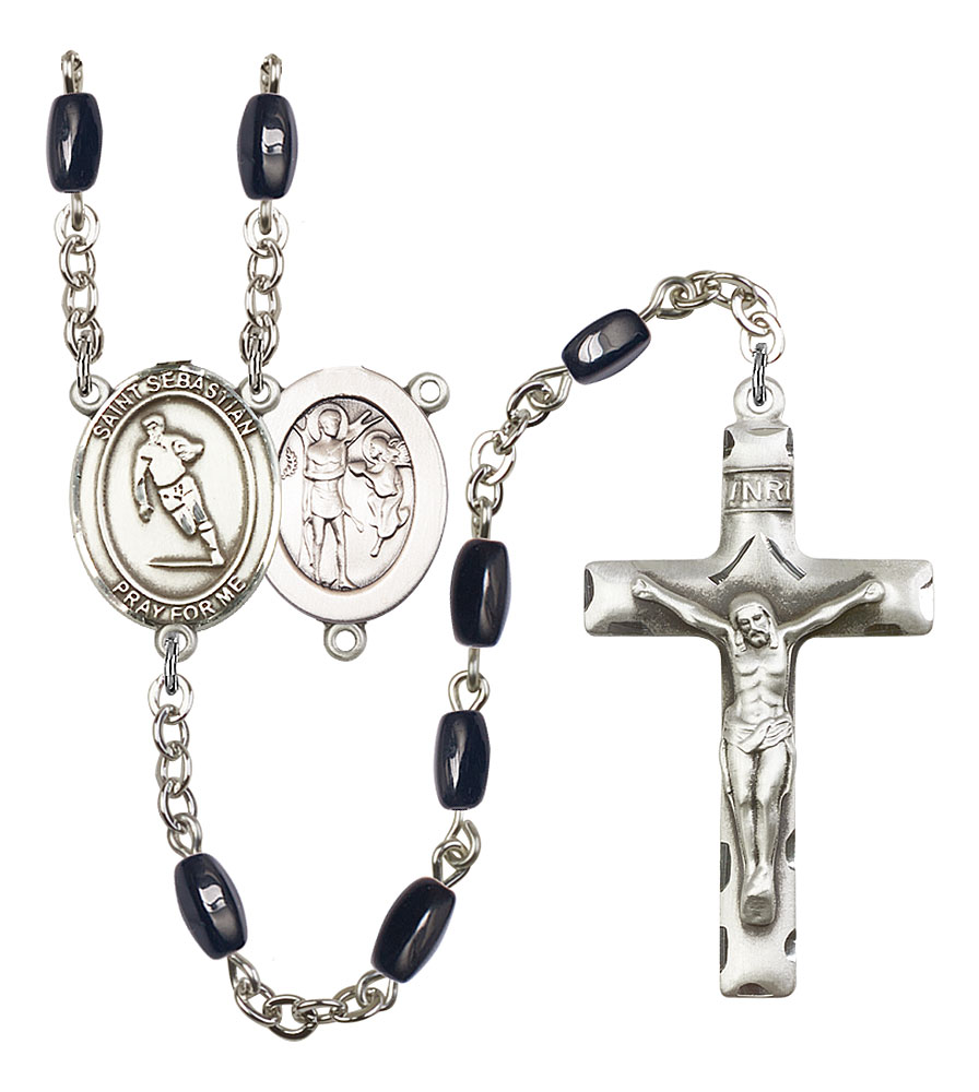 Saint Sebastian and Rugby Rosary with Black Onyx Beads