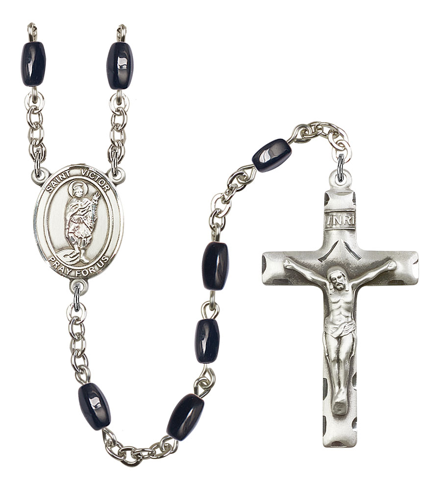 Saint Victor of Marseilles Engravable Rosary with Black Onyx Beads