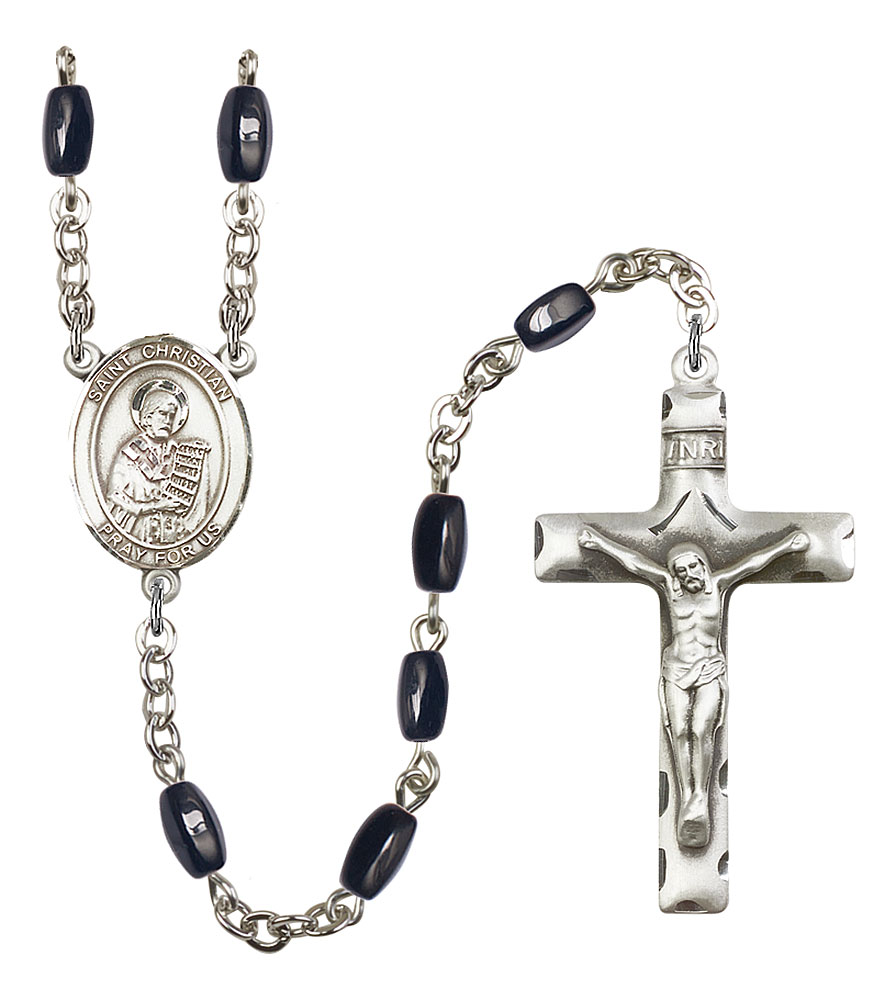 Saint Christian Demosthenes Engravable Rosary with Black Onyx Beads