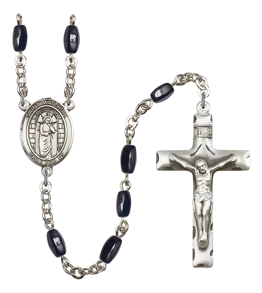 Saint Matthias the Apostle Engravable Rosary with Black Onyx Beads