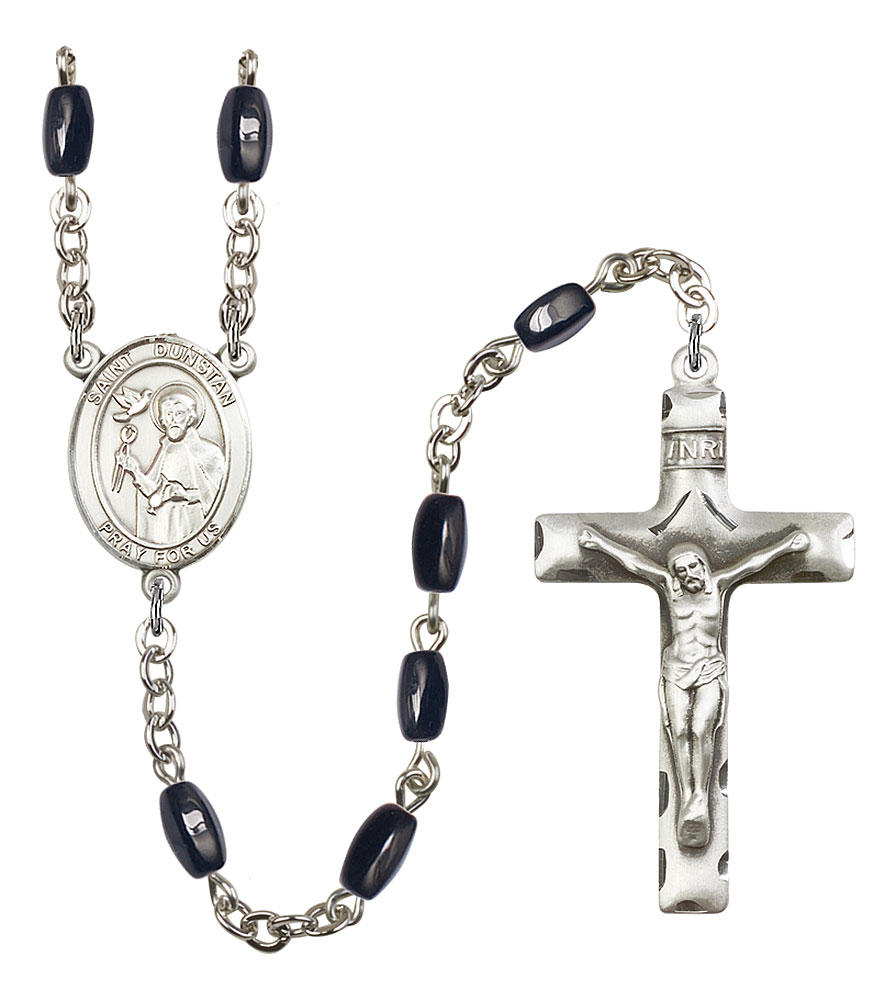 Saint Dunstan Engravable Rosary with Black Onyx Beads