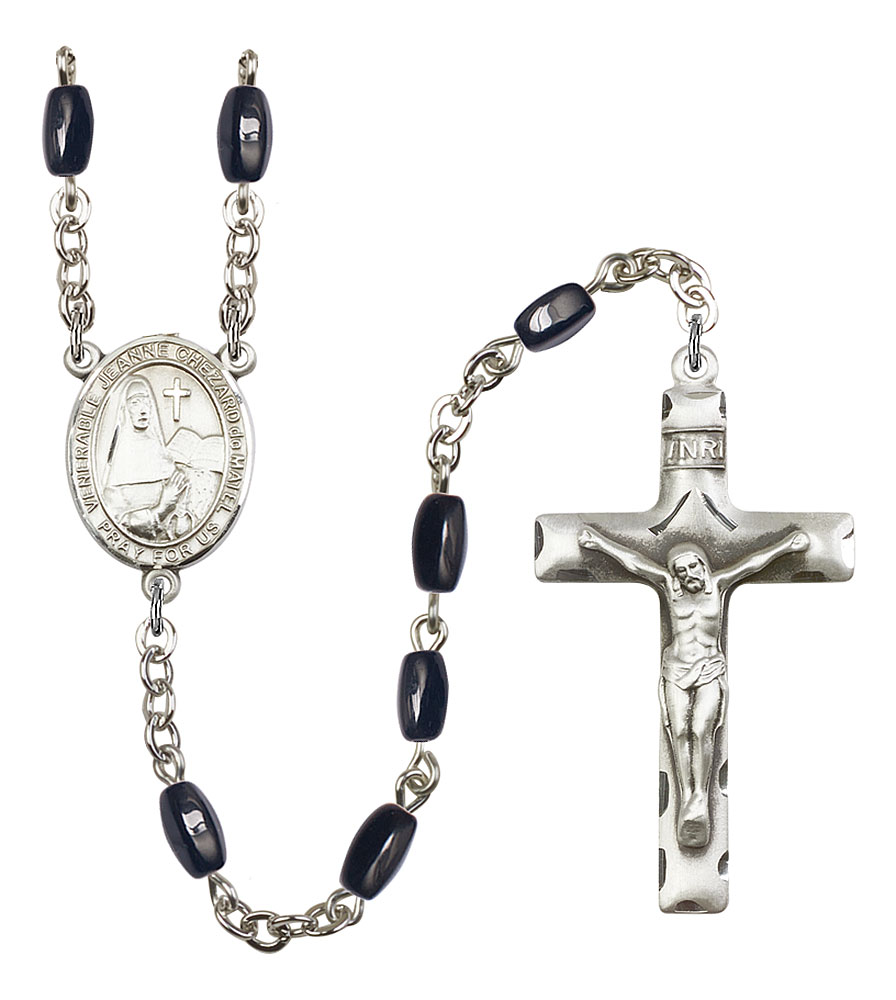 Saint Jeanne Chezard de Matel Engravable Rosary with Black Onyx Beads