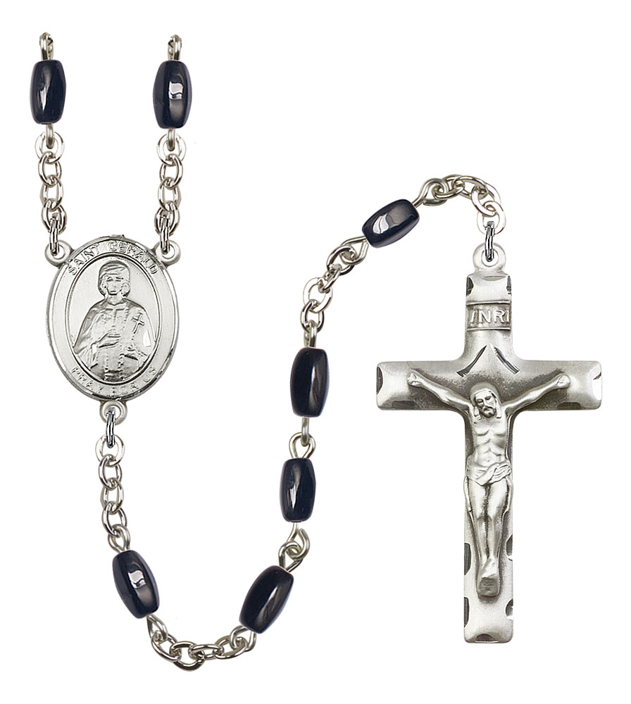 Saint Gerald Engravable Rosary with Black Onyx Beads