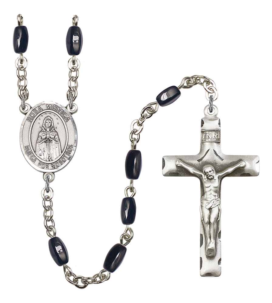 Our Lady Rosa Mystica Engravable Rosary with Black Onyx Beads