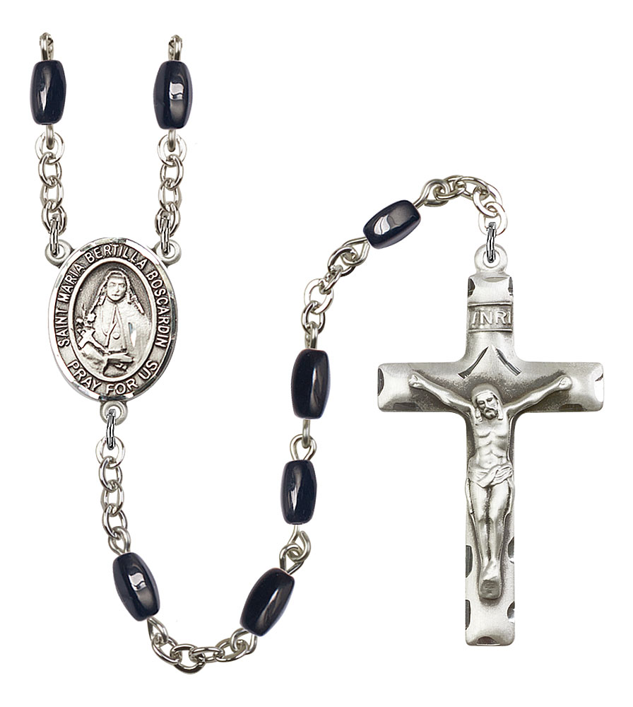 Saint Maria Bertilla Boscardin Engravable Rosary with Black Onyx Beads