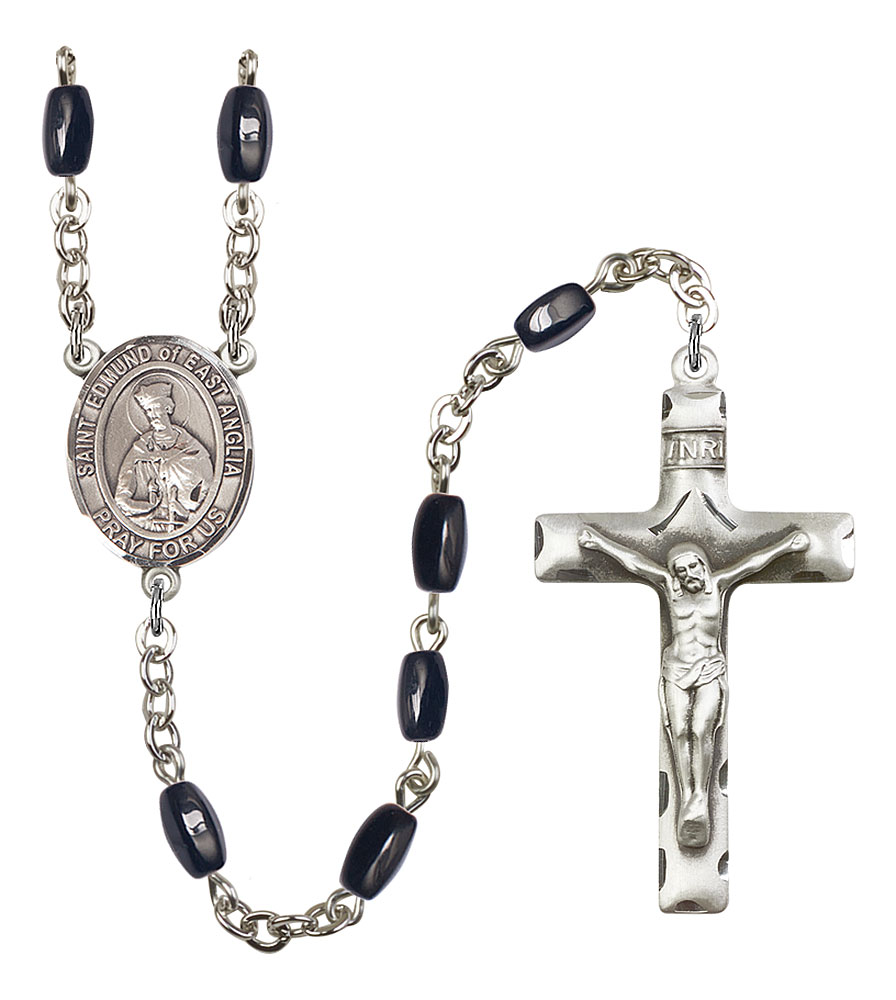 Saint Edmund of East Anglia Engravable Rosary with Black Onyx Beads