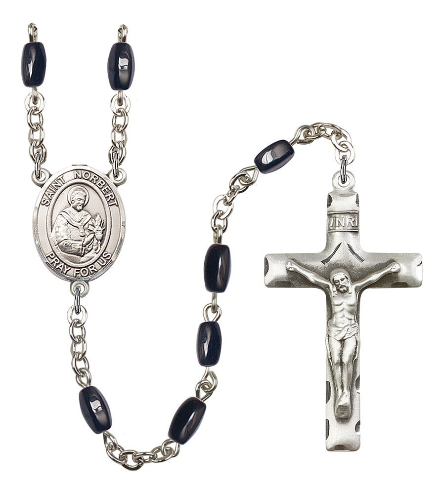 Saint Norbert of Xanten Engravable Rosary with Black Onyx Beads