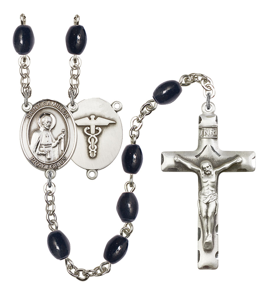 Saint Camillus of Lellis and Nurse Rosary with 8X6mm Black Onyx Beads