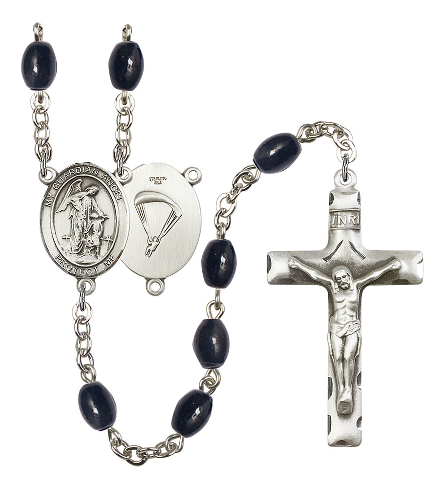 Guardian Angel and Paratrooper Rosary with 8X6mm Black Onyx Beads
