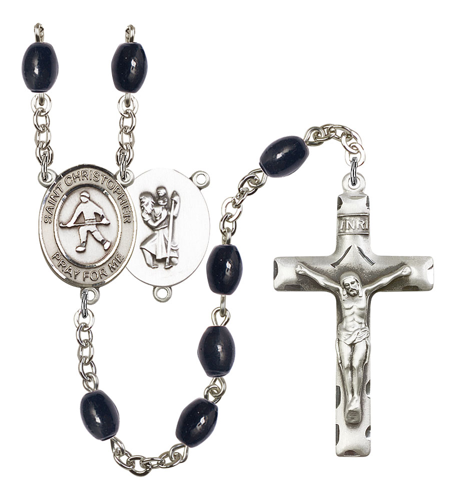 Saint Christopher and Field Hockey Rosary with 8X6mm Black Onyx Beads