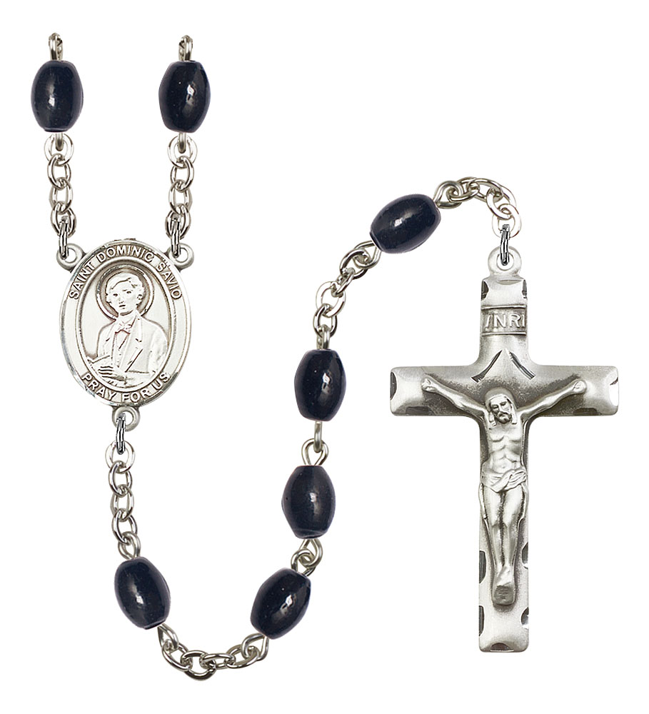 Saint Dominic Savio Engravable Rosary with 8X6mm Black Onyx Beads