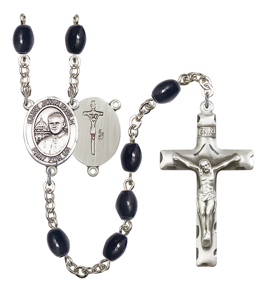 Saint John Paul II Rosary with 8X6mm Black Onyx Beads