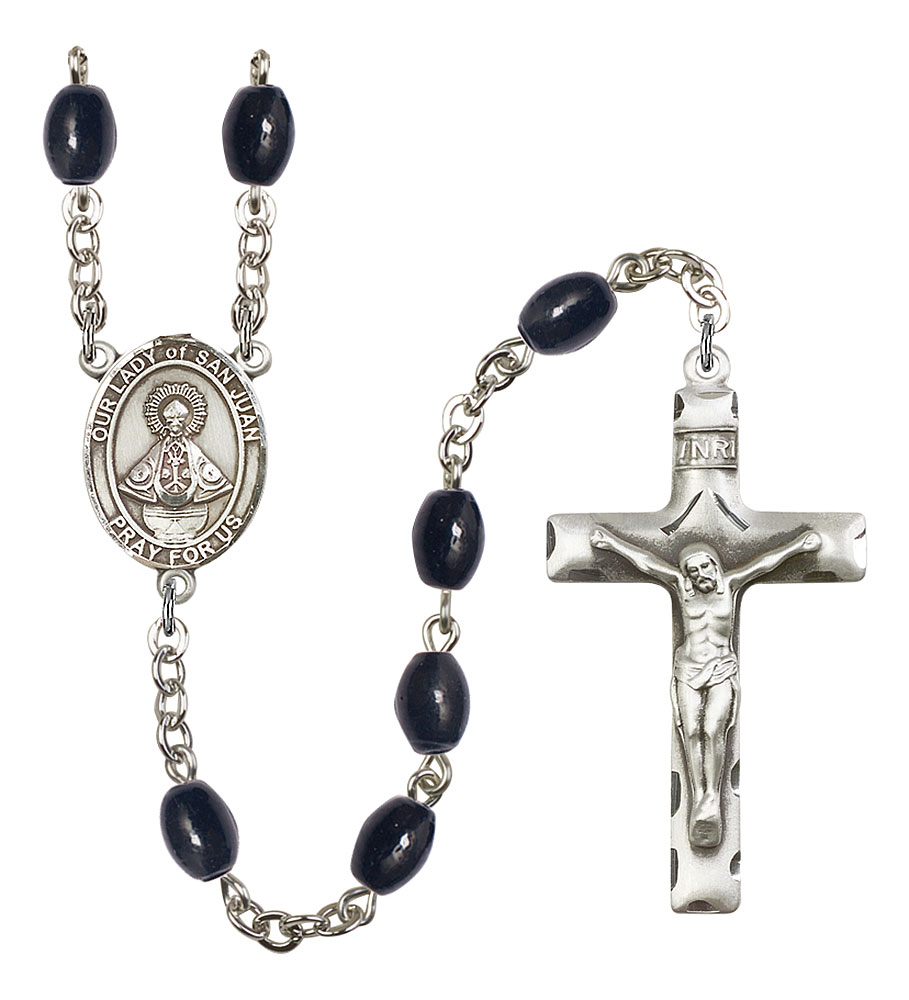 Our Lady of San Juan Engravable Rosary with 8X6mm Black Onyx Beads