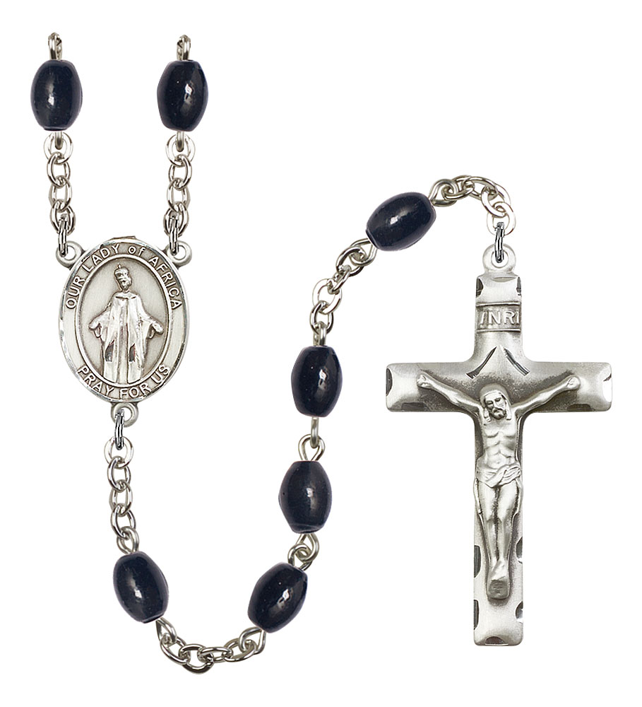 Our Lady of Africa Engravable Rosary with 8X6mm Black Onyx Beads