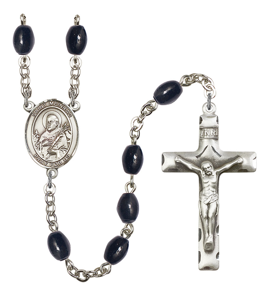 Saint Meinrad of Einsiedeln Engravable Rosary with 8X6mm Black Onyx Beads