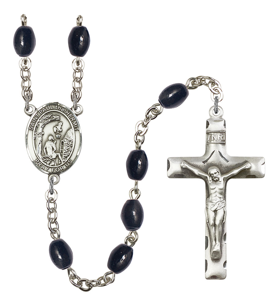 Saint Paul the Hermit Engravable Rosary with 8X6mm Black Onyx Beads
