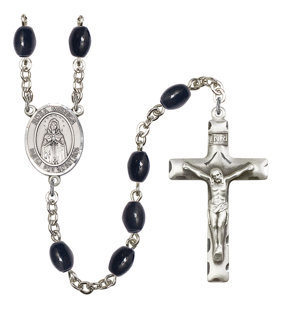 Our Lady Rosa Mystica Engravable Rosary with 8X6mm Black Onyx Beads