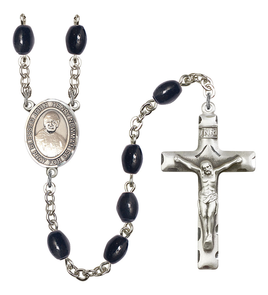 Blessed John Henry Newman Engravable Rosary with 8X6mm Black Onyx Beads
