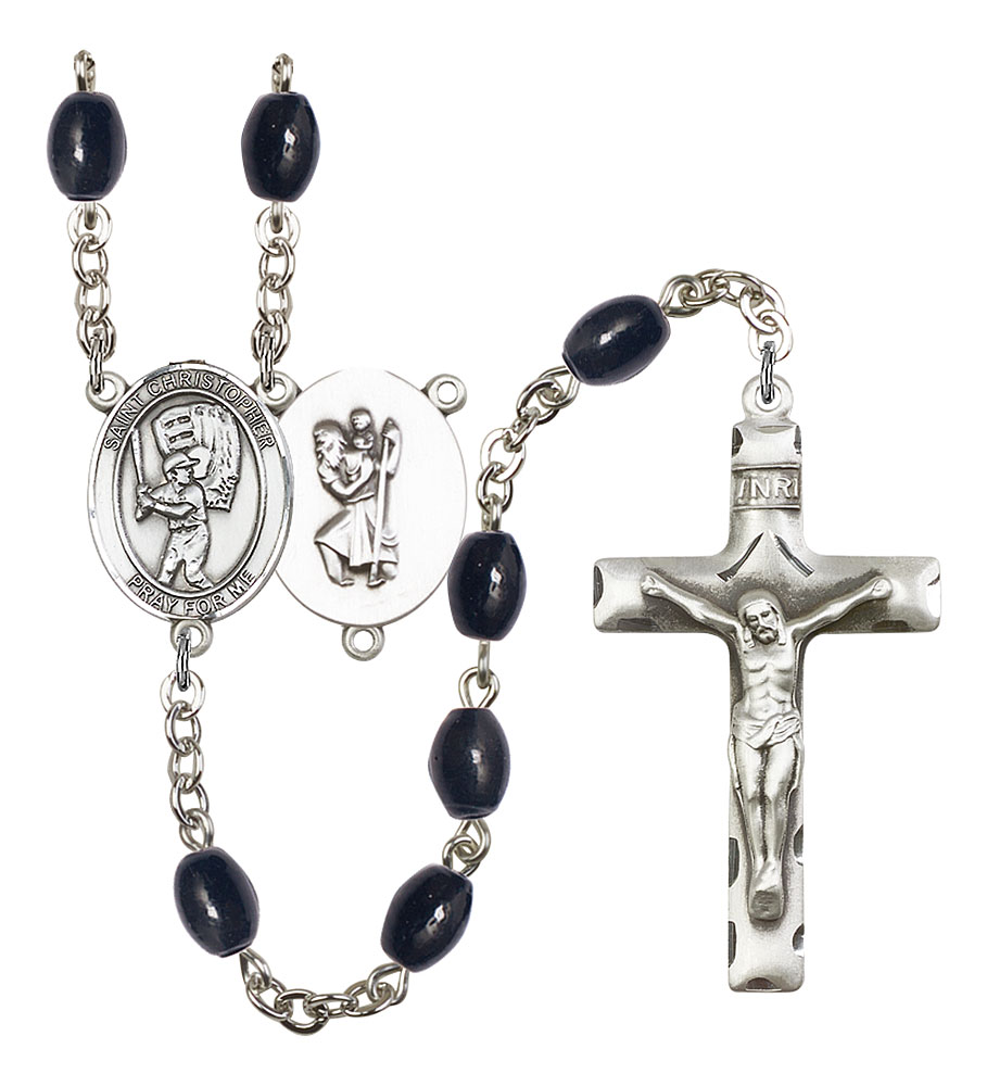 Saint Christopher and Baseball Rosary with 8X6mm Black Onyx Beads