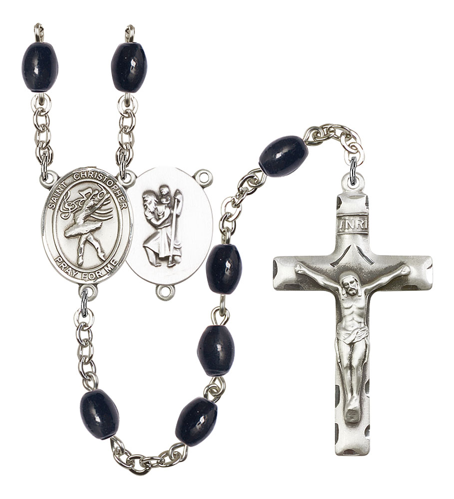 Saint Christopher and Dance Rosary with 8X6mm Black Onyx Beads