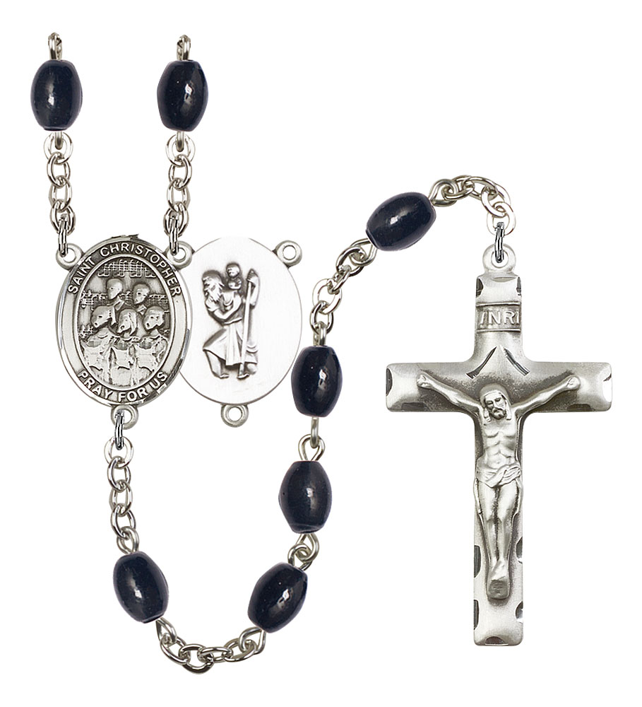 Saint Christopher and Choir Rosary with 8X6mm Black Onyx Beads