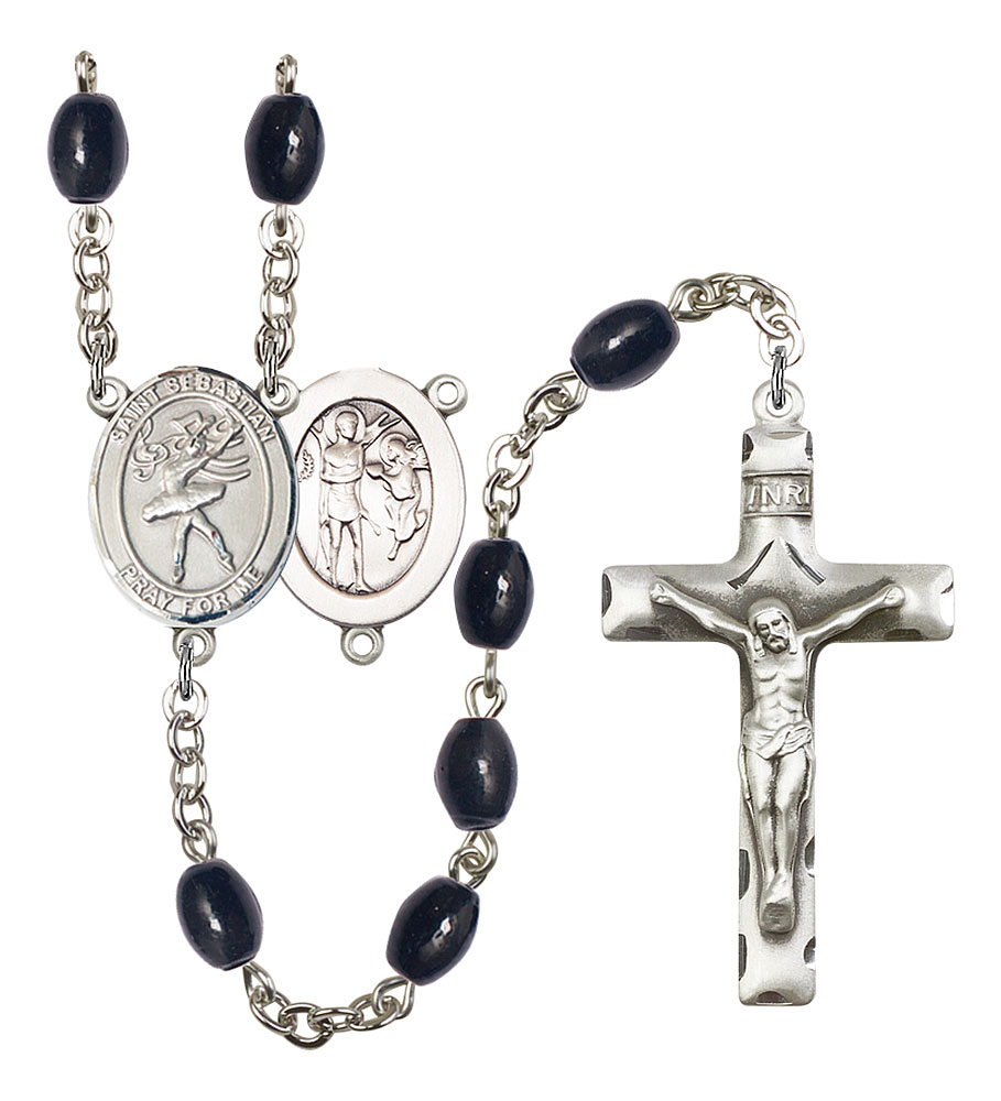 Saint Sebastian and Dance Rosary with 8X6mm Black Onyx Beads