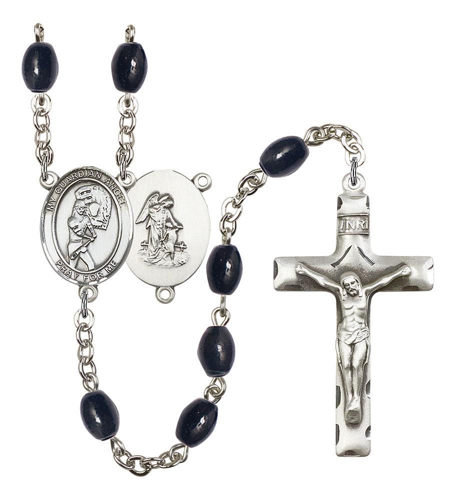 Softball and Guardian Angel Rosary with 8X6mm Black Onyx Beads