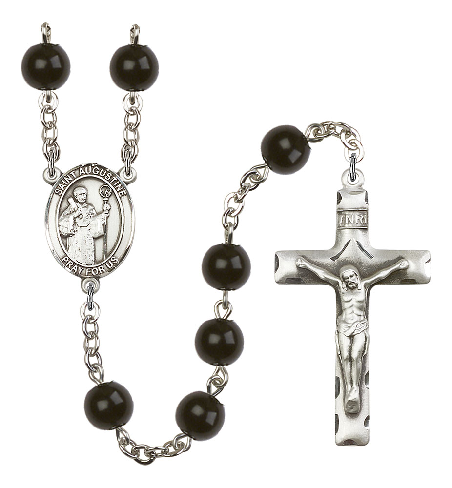 Saint Augustine Engravable Rosary with Black Onyx Beads