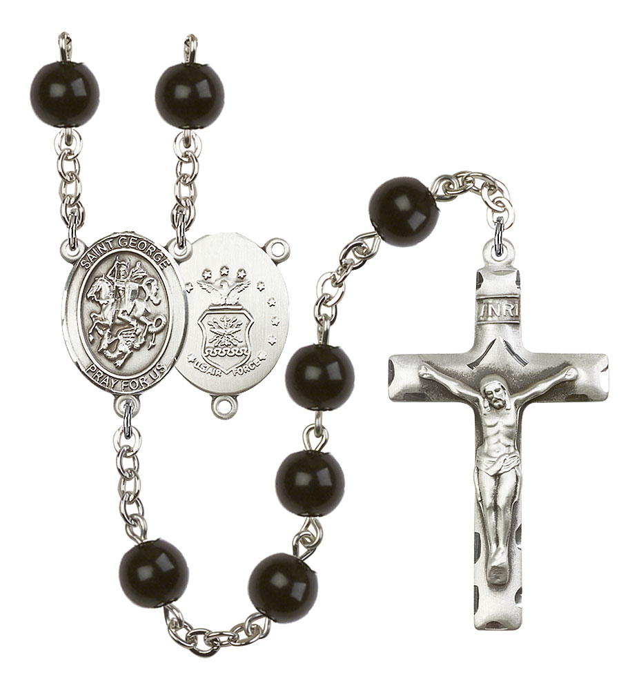 Saint George and Air Force Rosary with Black Onyx Beads
